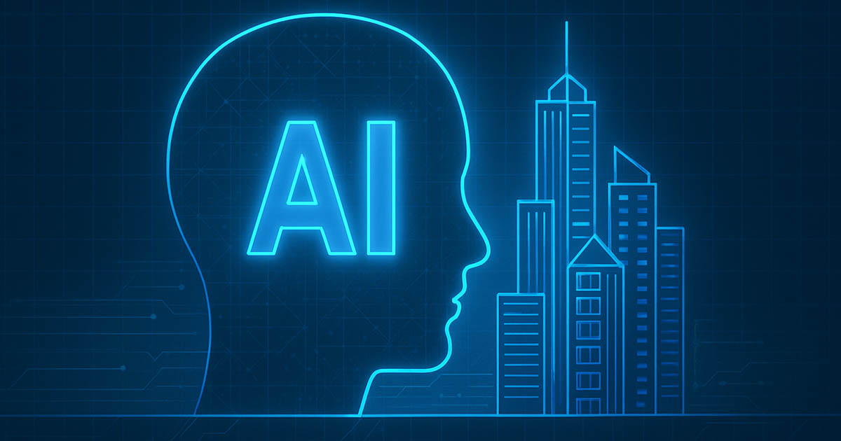 imagem de inteligencia artificial com predios de fundo fazendo referencia ao setor imobiliario